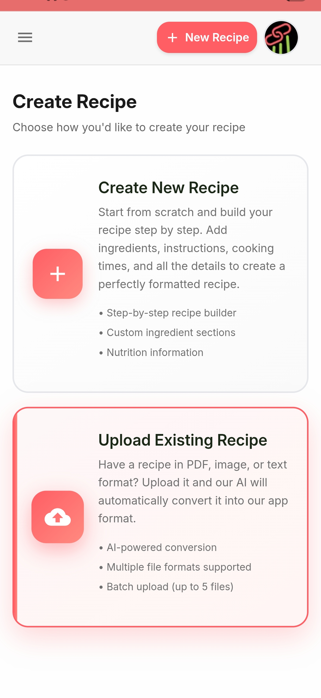 Create or upload your recipes in seconds